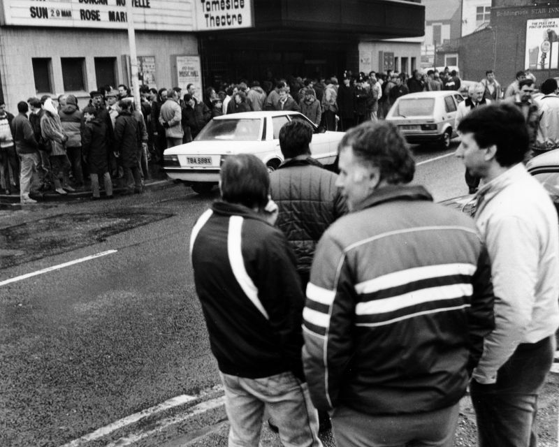 Outside Tameside Theater for meeting st the start of the strike